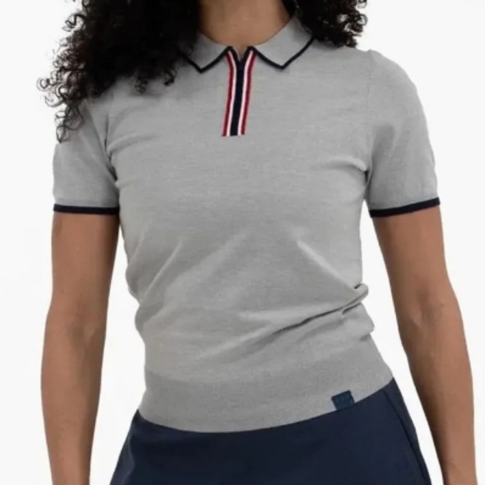 NWT Foray Golf Womens Contrast Tipped Knit Polo Marl Gray